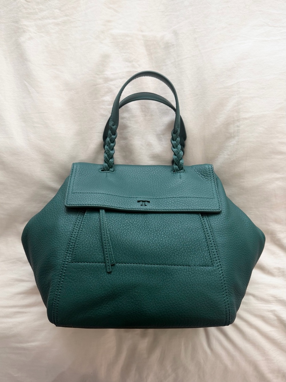 Tory Burch Green Half Moon Leather Satchel Large Bag Brand New NWT - Picture 5 of 13